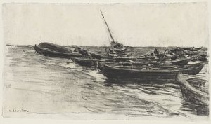 Fishing Boats on the Beach at Étretat de Leon Augustin Lhermitte