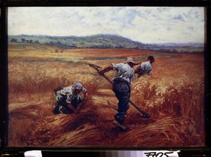 ""Los segadores" La cosecha. Pintura pastel de LLeon Augustin Lhermitte (1844-1925) 1910 Museo Pushkin, Moscú de Leon Augustin Lhermitte