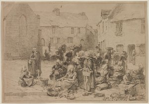 El mercado de la manzana en Landerneau de Leon Augustin Lhermitte