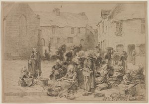 El Mercado de Manzanas en Landerneau, 1878 de Leon Augustin Lhermitte