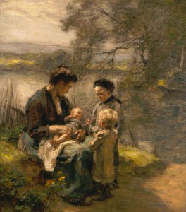 mujer con niño y dos niños de Leon Augustin Lhermitte