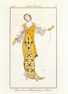 Dioné, dibujo de Bakst hecho por Jeanne Paquin. Costumes Parisiens no.73