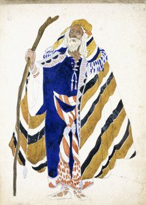 Diseño de vestuario para un bailarín en Suite Arabe, representando a un anciano con un bastón