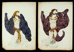 Un par de diseños de vestuario para bailarinas de "Juive" de Leon Bakst