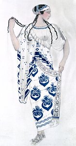 Diseño de vestuario para Ida Rubinstein como Helena en el ballet Helena de Esparta de Leon Bakst