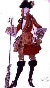 Diseño de Vestuario para el Príncipe Encantador Cazando, de La Bella Durmiente de Leon Bakst