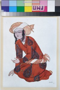 Vestuario para el ballet Sheherazade de Nikolai Rimsky Korsakov (Rimsky-Korsakov) (1844-1908) - Obra de Leon Bakst (1866-1924), litografía 1922 - (Diseño de vestuario para el ballet Sheherazade de Nikolai Rimsky Korsakov, de Leon Bakst , Color lito de Leon Bakst