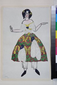 Vestuario para el ballet La boutique fantasque de Gioachino Rossini - Obra de Leon Bakst (1866-1924), litografía 1919 - (Diseño de vestuario para el ballet ""The Magic Toy Shop"" de Gioachino Rossini, de Leon Bakst, Litografía en color