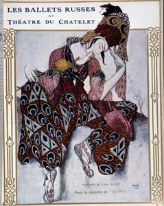 Los Ballets Rusos en el teatro del Chatelet: vestuario para "La Peri" - acuarela de Bakst, en "Comoedia ilustrada" de Leon Bakst