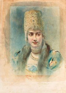 Retrato de una niña con un Kokoshnik de Leon Bakst
