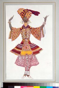 Ballet ruso - traje diseñado para el ballet "El dios azul" dirigido por C Michel Fokine de Leon Bakst