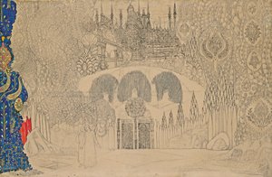 Diseño de escenario para el ballet El pájaro de fuego de I. Stravinsky, 1909-1910