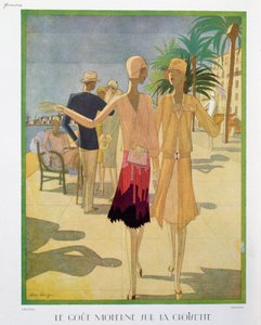 Gente de moda paseando por el paseo de la Croisette en Cannes, ilustración de la revista 