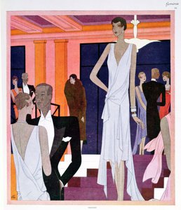 El Miramar en Cannes, plato de moda de la revista "Femina", diciembre de 1928 (litografía en color) de Leon Benigni