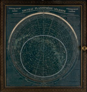 Un planisferio impreso en blanco sobre fondo azul oscuro, c.1900 (cartón, dorado)