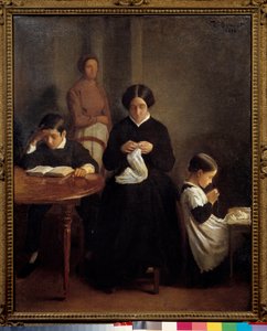 La familia del artista El joven hermano estudiaba, mientras la madre y la hermana cosían. de Leon Joseph Florentin Bonnat