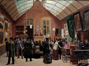 Una sala de ventas en el siglo XIX. Pintura de Leon Joseph Voirin (1833-1887)