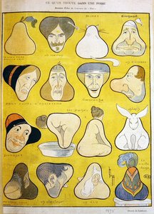 Representaciones humorísticas de caras, seres humanos y animales en forma de pera