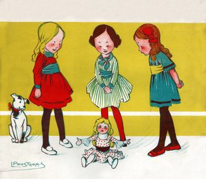 Niñas jugando con muñecas (ilustración, ca. 1910) de Leon Pousthomis