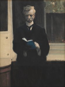 Autorretrato con cuaderno de dibujo azul de Leon Spilliaert