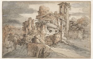 Iglesia y ruinas antiguas en Italia de Leonaert Bramer (attributed to)
