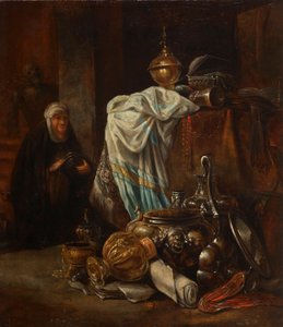 Naturaleza muerta con orientalia y vasijas de metal de Leonaert Bramer