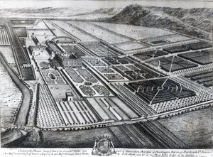 Chatsworth House, grabado por Johannes Kip de Leonard Knyff