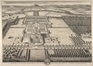 Eaton Hall en el río Dee, cerca de la ciudad de Chester en Cheshire, sede del Honorable Sir Thomas Grosvenor (grabado) de Leonard Knyff