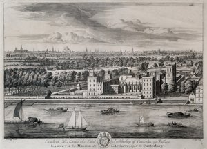 Lambeth, el palacio de Su Gracia el Arzobispo de Canterbury, grabado por I. Kip de Leonard Knyff