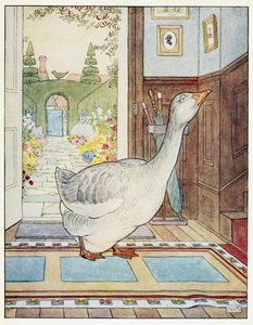 Goosey, Goosey Gander, ¿Dónde deambularé?, de A Nursery Rhyme Picture Book, pub. 1914 (litografía en color) de Leonard Leslie Brooke