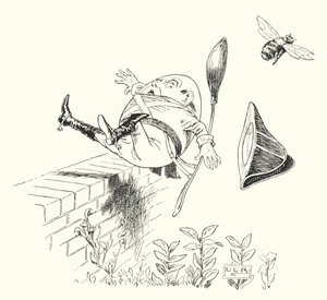 Humpty Dumpty sentado en una pared