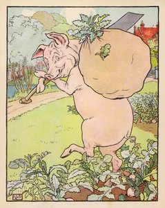 Ilustración de Los tres cerditos (litografía en color) de Leonard Leslie Brooke