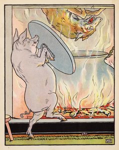 Ilustración de Los tres cerditos (litografía en color)