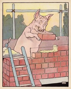 Ilustración de Los tres cerditos (litografía en color) de Leonard Leslie Brooke