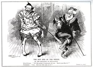 Lloyd George, como Presidente de la Junta de Comercio, protegiendo la industria británica contra la competencia alemana por la 