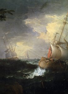 ""Tempete en mer"" (Mar tempestuoso) Detalle. Pintura de Leonardo Coccorante (1680-1750) 18eme siecle Musee des Beaux Arts de Mikalojus Konstantinas Ciurlionis, Kaunas, Lituania de Leonardo Coccorante