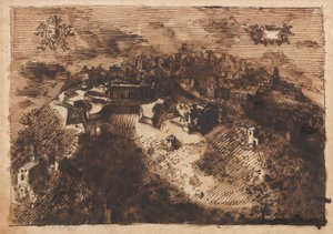 una ciudad fortificada (anverso); Un diseño geométrico (verso)