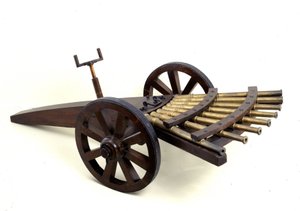Cañón de múltiples cañones. Modelo del dibujo de Leonardo da Vinci. Museo de Ciencia y Tecnología, Milán