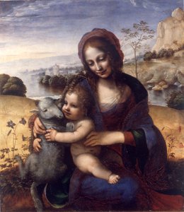 Madonna y Niño con un cordero de Leonardo da (manner of) Vinci
