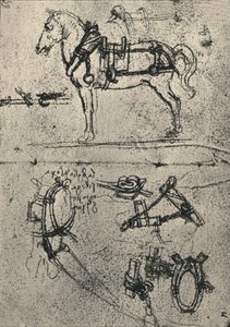 Un caballo de tiro con arnés y estudios de arnés, c1480 1945 de Leonardo da Vinci