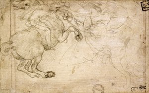 Un jinete en combate con un grifo, siglo XVI de Leonardo da Vinci
