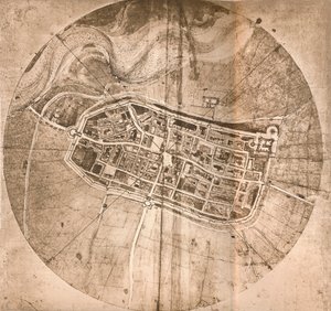 Un mapa que representa la ciudad de Imola, Italia, c1472-c1519 1883 de Leonardo da Vinci