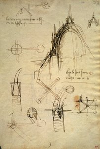 Detalles arquitectónicos y sección de la cúpula del Duomo de Milán, f41 del Código Trivulzianus de Leonardo da Vinci