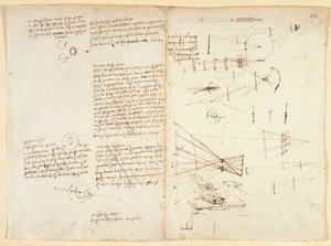 Arundel 263 f.115v, f.112 Notas, bocetos y diagrama sobre las propiedades del ojo, c.1490 (pluma y tinta sobre papel) de Leonardo da Vinci