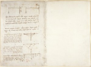 Arundel 263, f.1v, f.14 Notas y diagramas sobre mecánica, de 