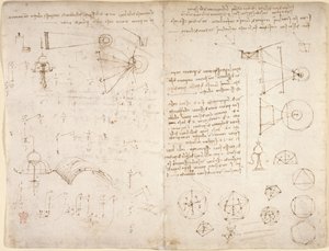 Arundel 263, f.221v, f.220 Notas, diagramas y bocetos del 