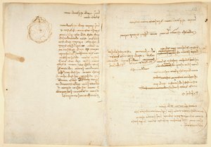 Arundel 263 f.236v, f.233 Notas sobre el agua; boceto que ilustra el globo terrestre, del 