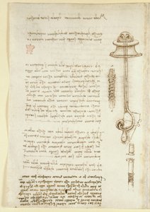 Arundel 263, f.24v Notas y bocetos que ilustran el estudio de Leonardo del aparato de respiración para un buzo (1508), del 