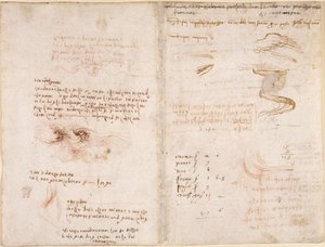 Arundel 263, f.278v, f.271 Notas sobre el sentido de la realidad en los sueños, sobre el agua y los ríos Sieve y Arno (al revés), de 