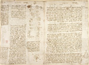 Arundel 263, f.279v f.280, Apuntes, cálculos matemáticos y diagrama titulado 